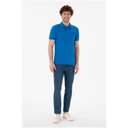 Erkek Slim Fit Polo Yaka Kobalt Mavi Basic Tişört