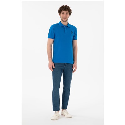 Erkek Slim Fit Polo Yaka Kobalt Mavi Basic Tişört
