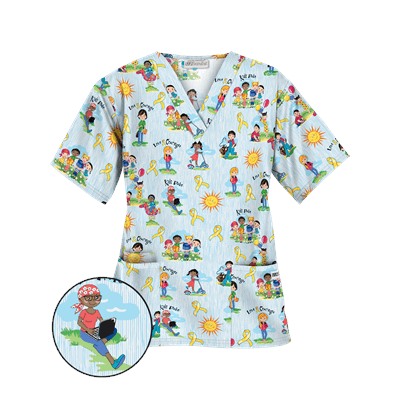 UA Golden Children White Print Scrub Top
