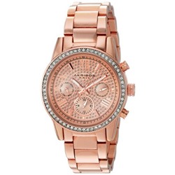 Akribos Xxiv  Lumin Rose Gold Crystal Pave Dial Ladies Watch