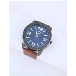 MEN'S BLUE FACE AND BROWN STRAP ANALOG WATCH