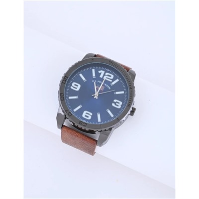 MEN'S BLUE FACE AND BROWN STRAP ANALOG WATCH