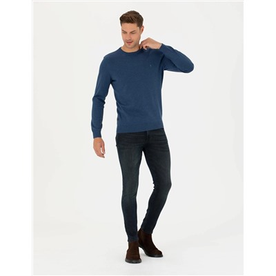 İndigo Melanj Slim Fit Basic Kazak