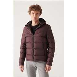 Bordo Su İtici Rüzgar Geçirmez Kapitone Kapüşonlu Comfort Fit Rahat Kesim Şişme Mont