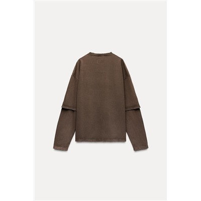 FADED-EFFECT DOUBLE-SLEEVE T-SHIRT
