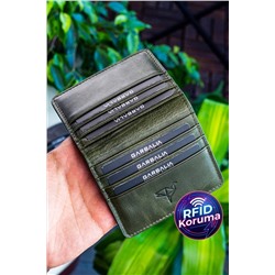 Garbalia, Canvas Vintage Deri Rfid Engelleyici Yeşil Kartlık Cüzdan