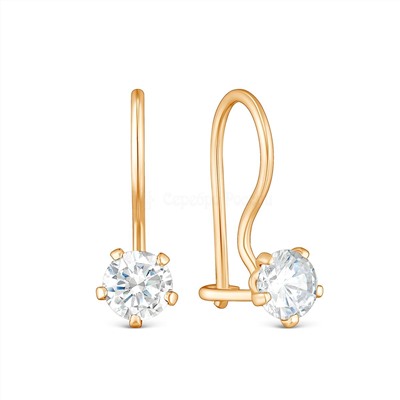 Серьги детские из золочёного серебра с фианитами 925 пробы 166з бесцветный