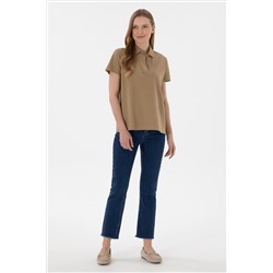 Kadın Haki Basic Polo Yaka Tişört