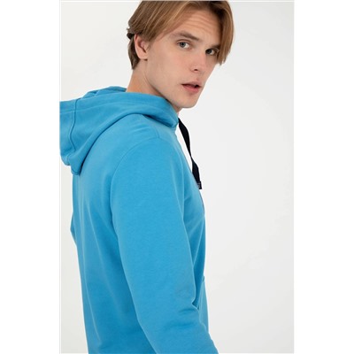 Erkek Kobalt Kapüşonlu Sweatshirt