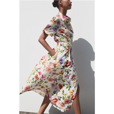 PRINTED POPLIN MIDI DRESS
