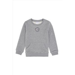 Erkek Çocuk Gri Melanj Basic Bisiklet Yaka Sweatshirt