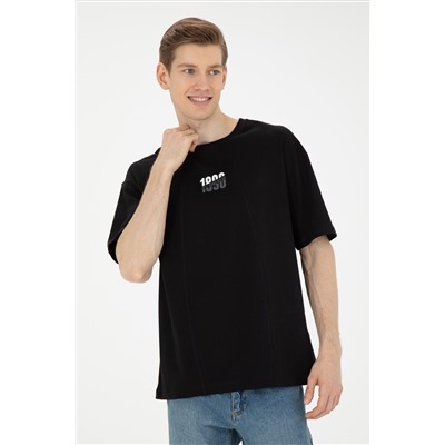 Erkek Comfort Fit Bisiklet Yaka Siyah Tişört