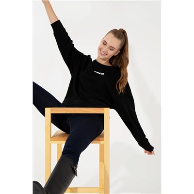 Kadın Siyah Bisiklet Yaka Basic Sweatshirt