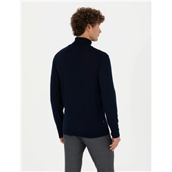 Lacivert Slim Fit Balıkçı Yaka Basic Triko Kazak