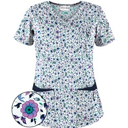 UA Ditzy Bouquet Navy Print Scrub Top