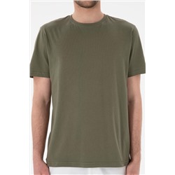 Erkek Regular Fit Bisiklet Yaka Koyu Haki Basic Tişört