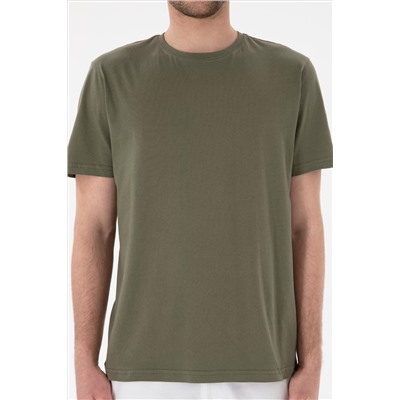 Erkek Regular Fit Bisiklet Yaka Koyu Haki Basic Tişört