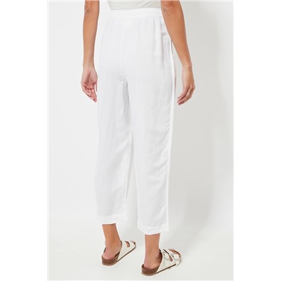 Pantalón relaxed fit de lino cintura alta - Blanco