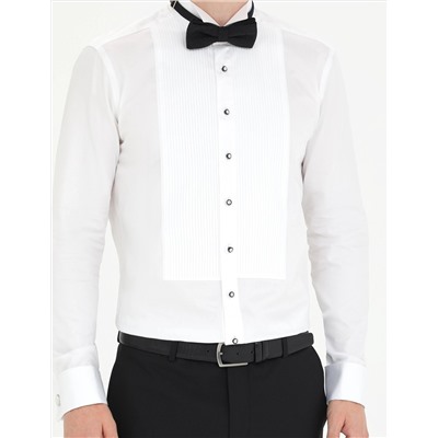 Beyaz Slim Fit Smokin Gömlek
