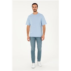 Erkek Comfort Fit Bisiklet Yaka Açık Mavi Tişört