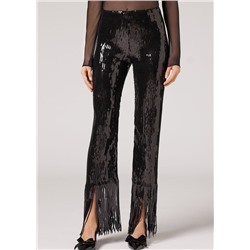 Flare Leggings im Cropped-Schnitt mit Paillettenfransen