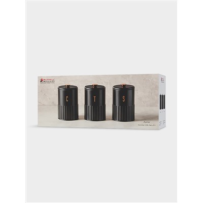 Набор банок для сыпучих продуктов, 3 пр, 1.35 л, h17 см, чёрные, Astor