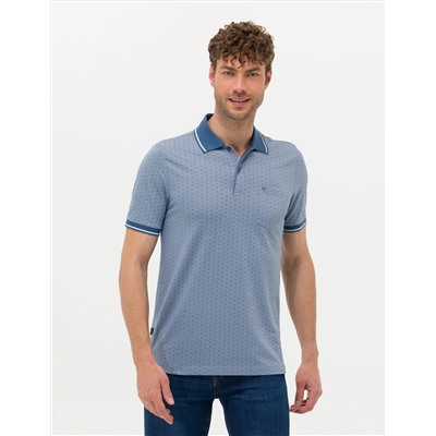 Koyu Mavi Regular Fit Baskılı Polo Yaka Tişört