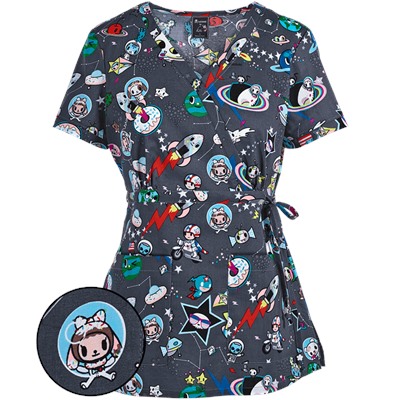 koi Scrubs tokidoki Space Mock Wrap Print Top