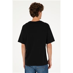Erkek Oversize Fit Bisiklet Yaka Siyah Tişört
