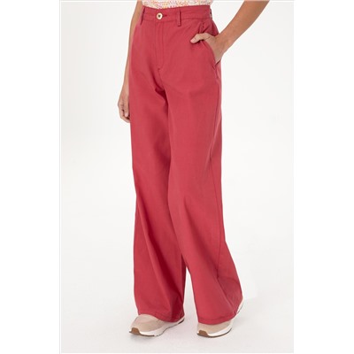 Kadın Vişne Kanvas Loose Fit Pantolon