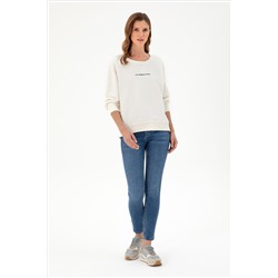 Kadın Krem Bisiklet Yaka Sweatshirt