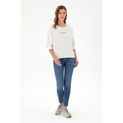 Kadın Krem Bisiklet Yaka Sweatshirt