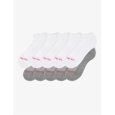 LADIES 10PK WHITE GREY ASSORTED LOW CUT SOCKS
