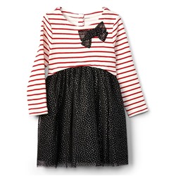 Stripe mix-fabric bow dress