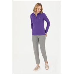 Kadın Mor Basic Polo Yaka Sweatshirt