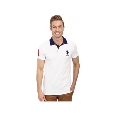 U.S. POLO ASSN. Slim Fit Big Horse Polo w/ Stripe Collar