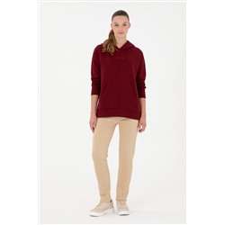 Kadın Bordo Kapüşonlu Sweatshirt