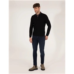 Siyah Slim Fit Polo Yaka Triko Kazak