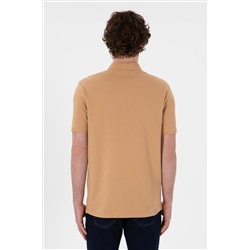 Erkek Regular Fit Polo Yaka Camel Basic Tişört