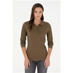 U.S. Polo Assn., Kadın Haki Basic Polo Yaka Sweatshirt 50289541-vr027