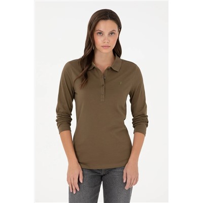 U.S. Polo Assn., Kadın Haki Basic Polo Yaka Sweatshirt 50289541-vr027