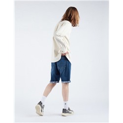 Printed Base Straight Fit Denim Shorts, Men, Dark Blue