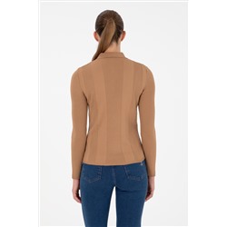 Kadın Camel Polo Yaka Kazak