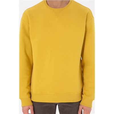 Erkek Sarı Basic Sweatshirt