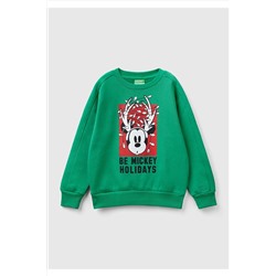United Colors of BenettonErkek Çocuk Yeşil XMAS Mickey Baskılı Sweatshirt