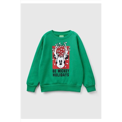 United Colors of BenettonErkek Çocuk Yeşil XMAS Mickey Baskılı Sweatshirt