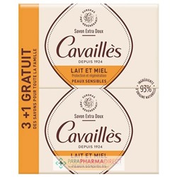 Cavaillès Savon Extra-Doux - Lait & Miel - LOT de 4x250 g (3+1 GRATUIT)Lot  × 4