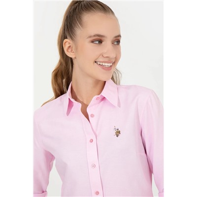 Kadın Açık Pembe Uzun Kollu Basic Gömlek
