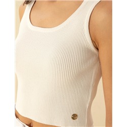 Beyaz Crop Top Triko Bluz
