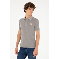 Erkek Slim Fit Polo Yaka Koyu Gri Basic Tişört